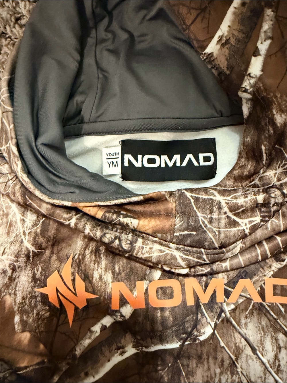 Nomad Brown Camo Hoodie with Orange Logo